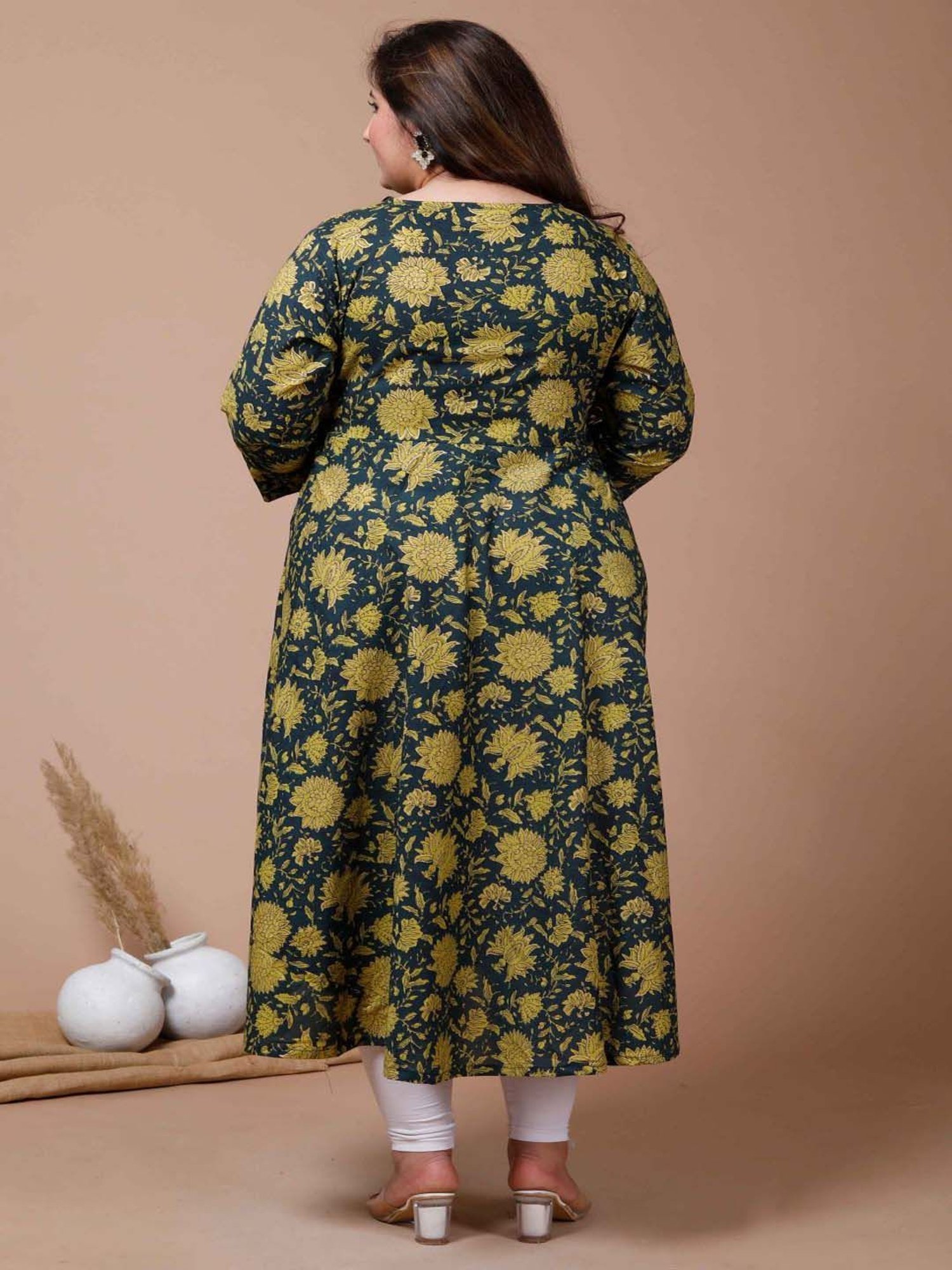 Miravan Green Cotton Printed Anarkali Kurta