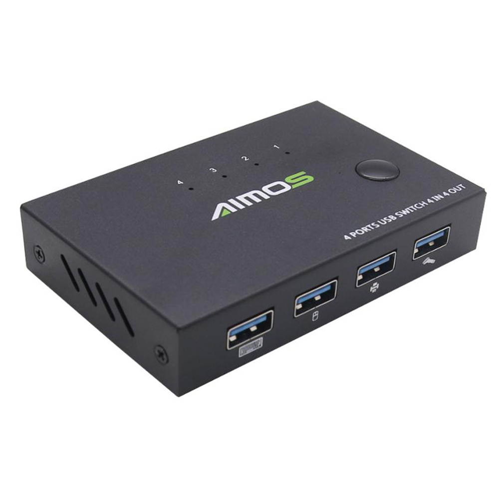 AIMOS 4 Port USB KVM Switch Share 4pcs USB Devices  w/ USB Cables For Keyboard U Disk Printer Scanner