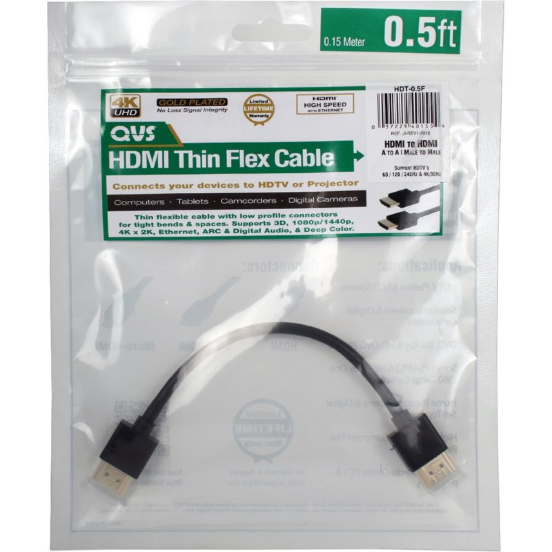 QVS 1.5ft High Speed HDMI UltraHD 4K with Ethernet Thin Flexible Cable