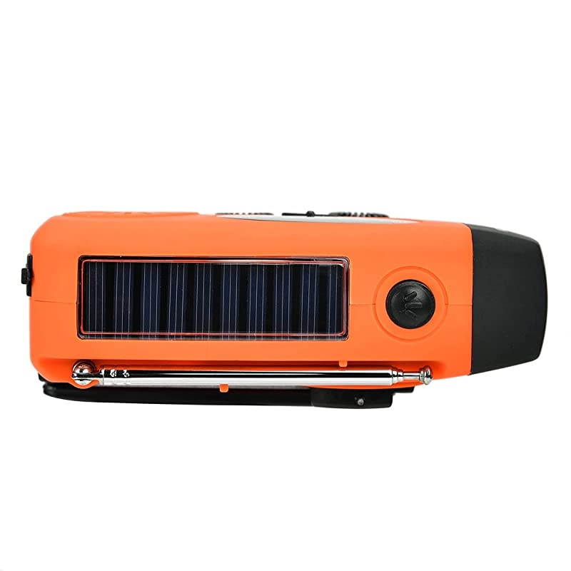 Upgraded Version IS088U+ Dynamo Solar Hand Crank Self Powered AMFMNOAA Weather Radio with LED Flashlight and 1000mAh Emergency Power Bank Orange