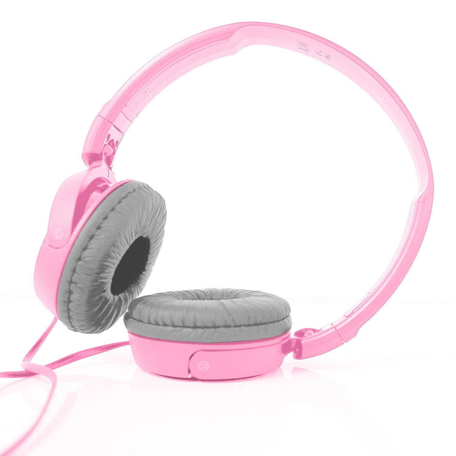 SONY Over Ear Best Stereo Extra Bass Portable Foldable Headphones Headset for Apple iPhone iPod/Samsung Galaxy/mp3 Player/3.5mm Jack Plug Cell Phone (Rose)