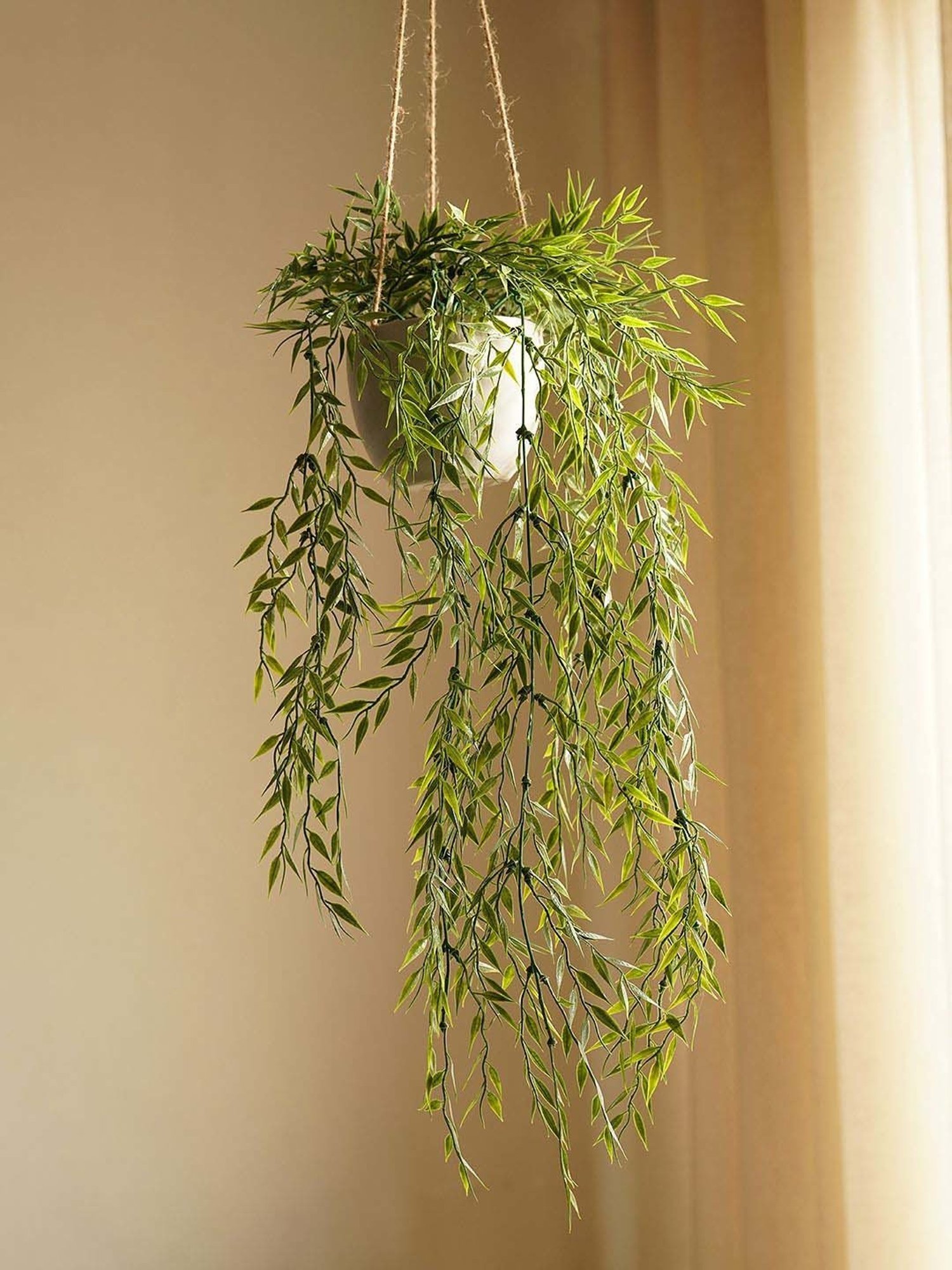 Pure Home and Living Green Plastic Artificial Bamboo Leaf Plant With Cement Pot