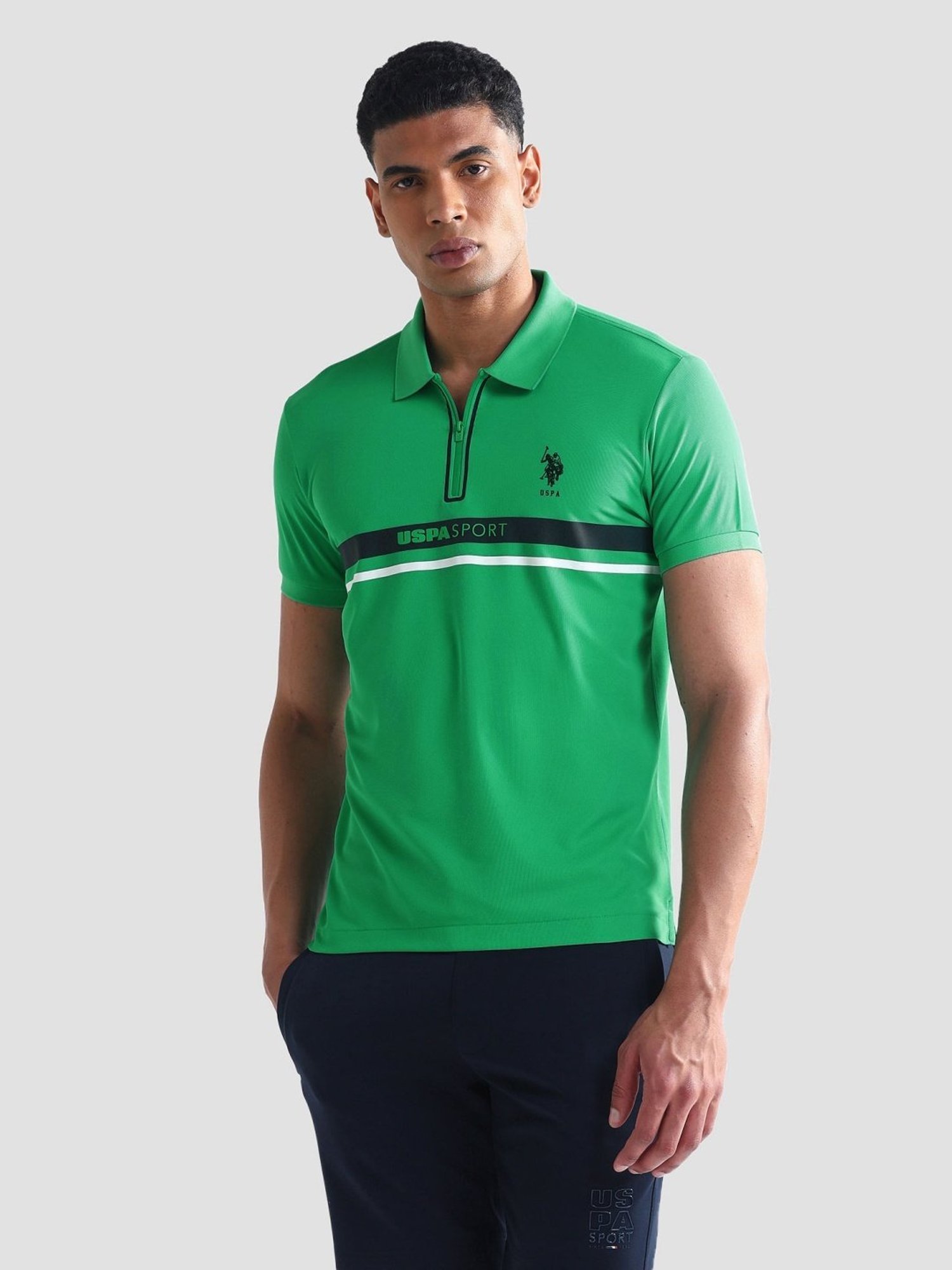 USPA Active Green Slim Fit Printed Sports Polo