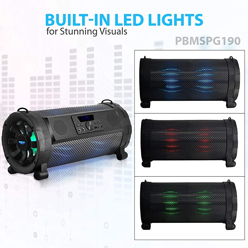 Bluetooth Boombox Street Blaster Stereo Speaker Portable Wireless Power FM Radio MP3 System w Remote LED Lights Rechargeable Battery PBMSPG190