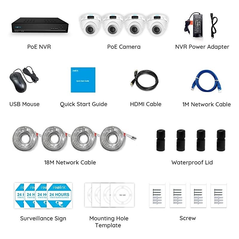 4MP 8CH PoE Video Surveillance System, 4 x Wired Outdoor 1440P PoE IP Cameras, 8MP 5MP 4MP Supported 8 Channel NVR Security System w/ 2TB HDD for 7/24 Recording, RLK8-420D4