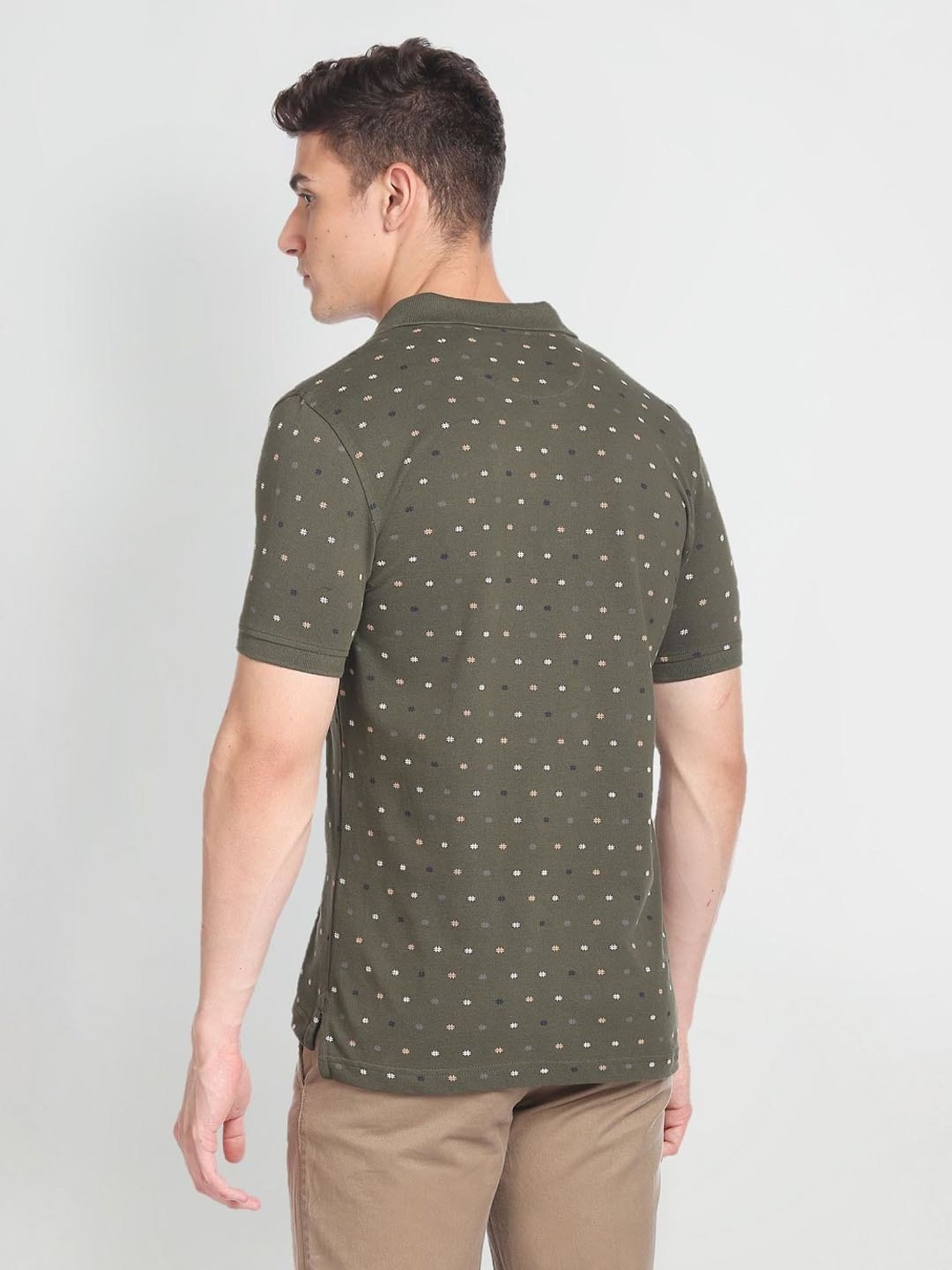 Arrow Sport Green Cotton Regular Fit Printed Polo T-Shirt