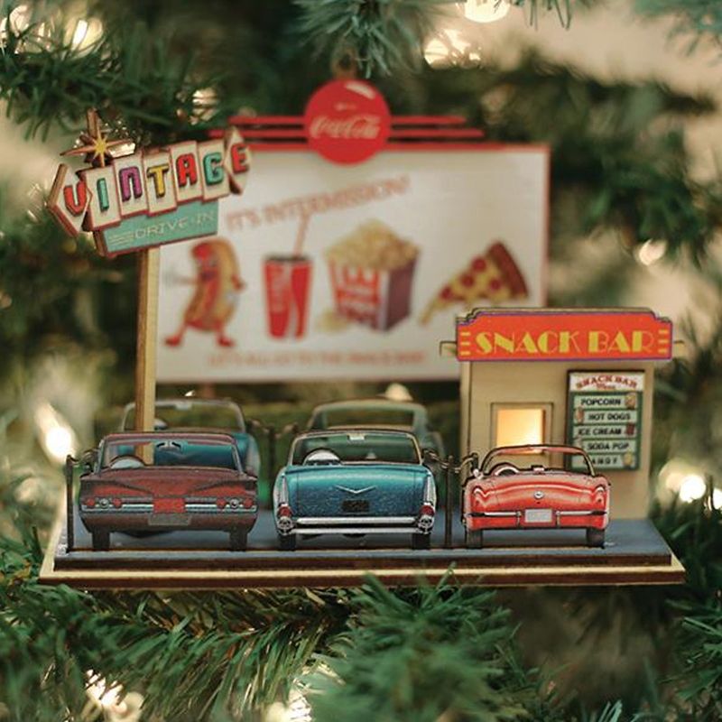 Ginger Cottages 4.0" Drive In Theater Coca Cola Movie Pop Corn  -  Ornament Sets