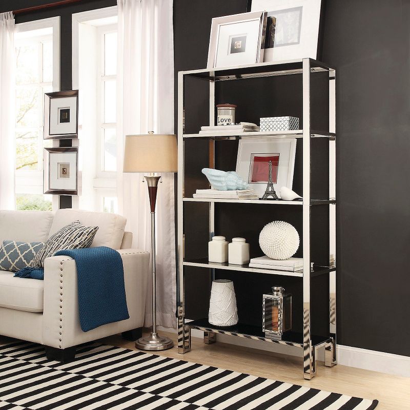 73" Hurst 4 Shelf Wide Bookshelf Chrome - Inspire Q