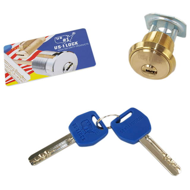 US-1 Lock (Like Mul-T-Lock) H1180315 Solid Rim/Mortise 1-1/8" Cylinder Combo (Interchangeable) Polished Brass US3 Finish With High Security 015 Keyway