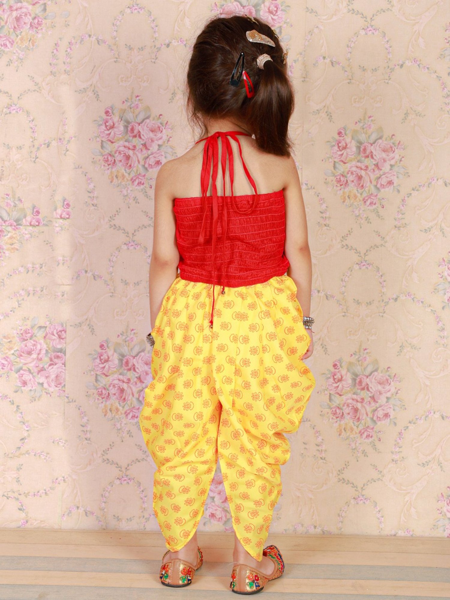 TWISHA Kids Red & Yellow Embellished Top with Dhoti