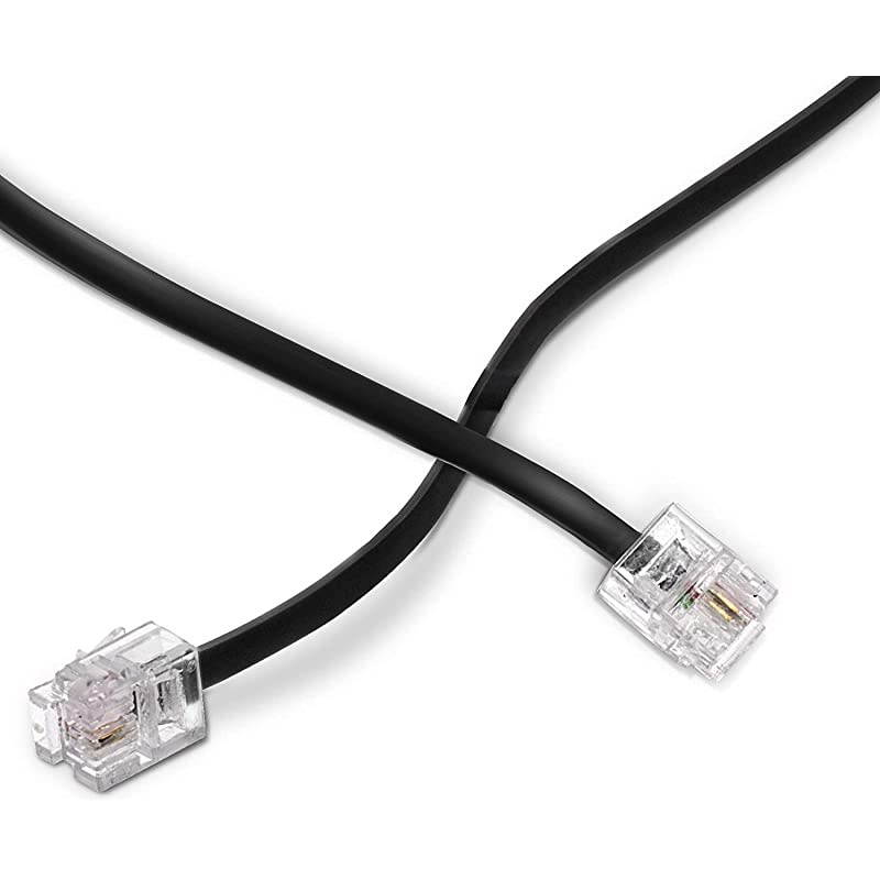 Line Cord 50 Feet - Modular TeleExtension Cord 50 Feet - 2 Conductor (2 pin, 1 line) Cable - Works Great with FAX, AIO, and Other Machines - Black