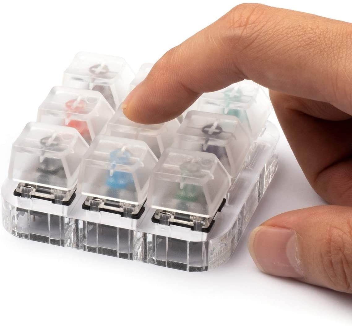 9-Key Gateron Switch Tester, Velocifire Switch Testing Tool for Mechanical Keyboards, with Clear Keycaps and O Rings