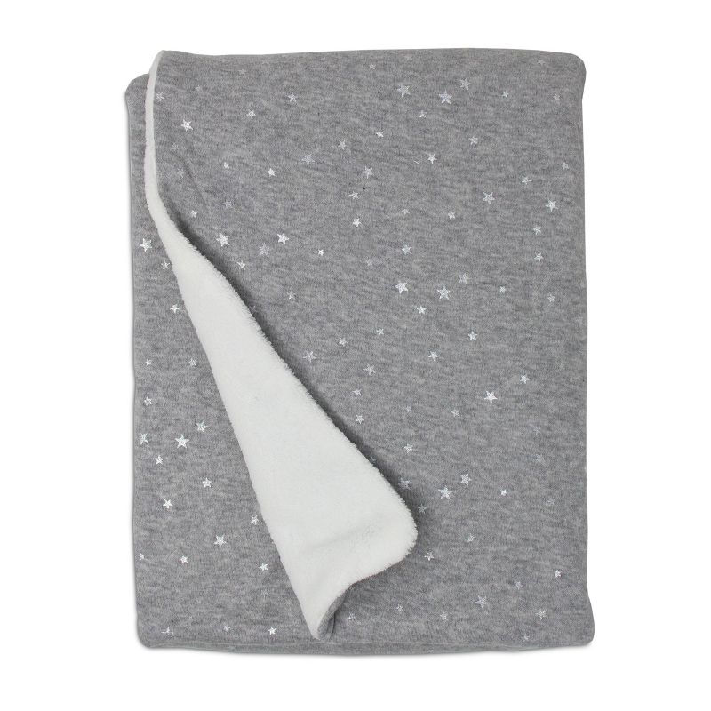 Living Textiles Baby Jersey Blanket w/ Sherpa - Gray Metallic Stars