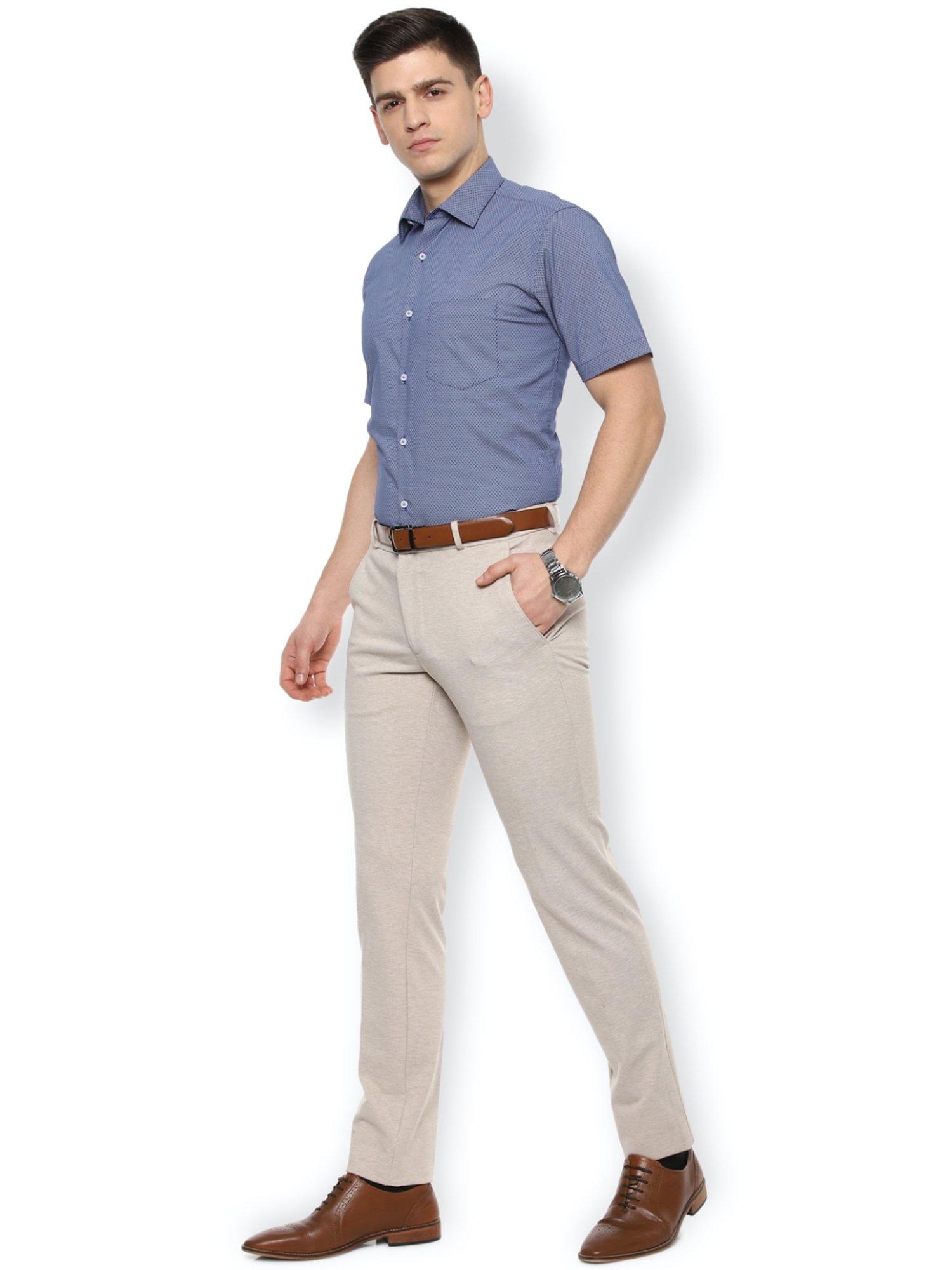 Van Heusen Navy Cotton Regular Fit Printed Shirt