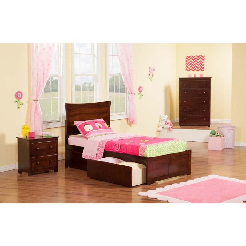 Metro Twin Flat Panel Foot Board w/2 Urban Bed Drawers Antique Walnut - Atlantic Furniture