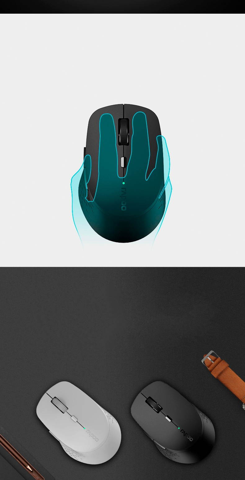 Rapoo 9300M  Ergonomic Design, Ultra-thin  Waterproof Wireless 3 Modes(Bluetooth4.0and 3.0, 2.4GHz Wireless) Connection Keyboard And 1600DPI Silent Mouse Combo For Office And Game - Black