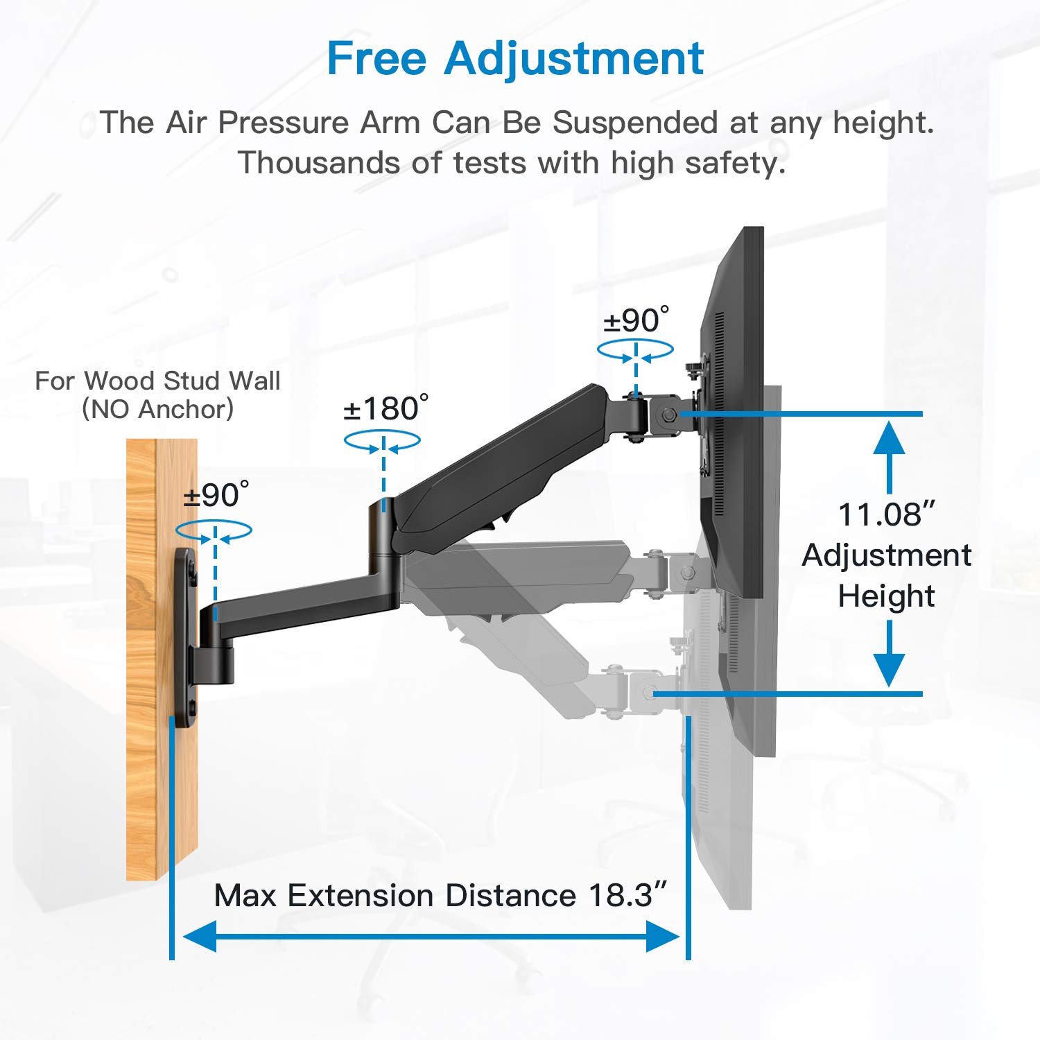 HUANUO Single Monitor Wall Mount-black with VESA Extension Kit for 17 to 32 Inch LCD Computer Screens