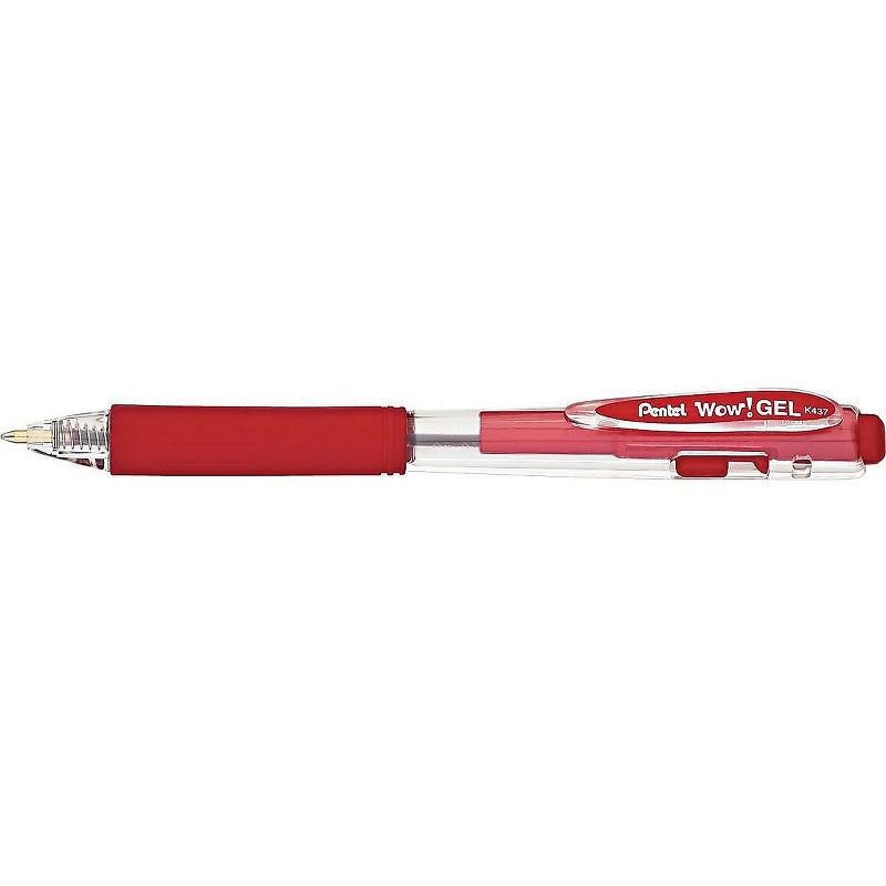 Pentel WOW! Retractable Gel Pen .7mm Trans Barrel Red Ink Dozen K437B