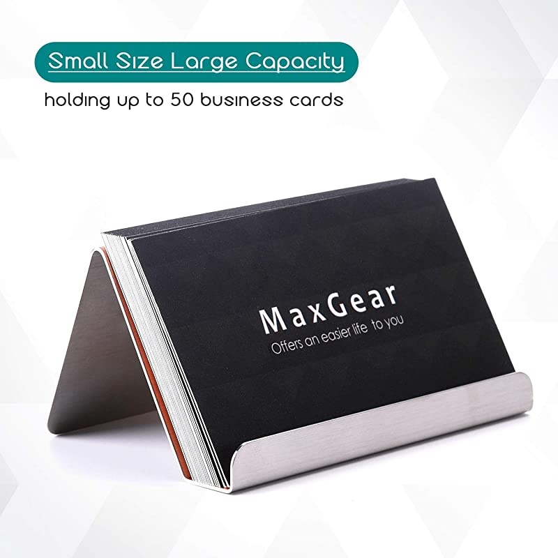 Business Card Holder for Desk Business Card Display Holders Metal Business Cards Stand Desktop Name Card Organizer, Capacity: 50 Cards, 3 Pack, Rose Gold, Brushed Stainless Steel