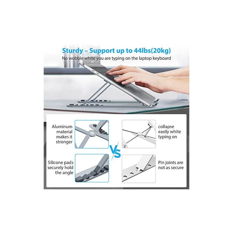 Laptop Stand Portable Computer Laptop Mount Aluminum Laptop Riser with 6 Levels Height Adjustment Fully Collapsible Supports up to 44lbs ASpace Gray