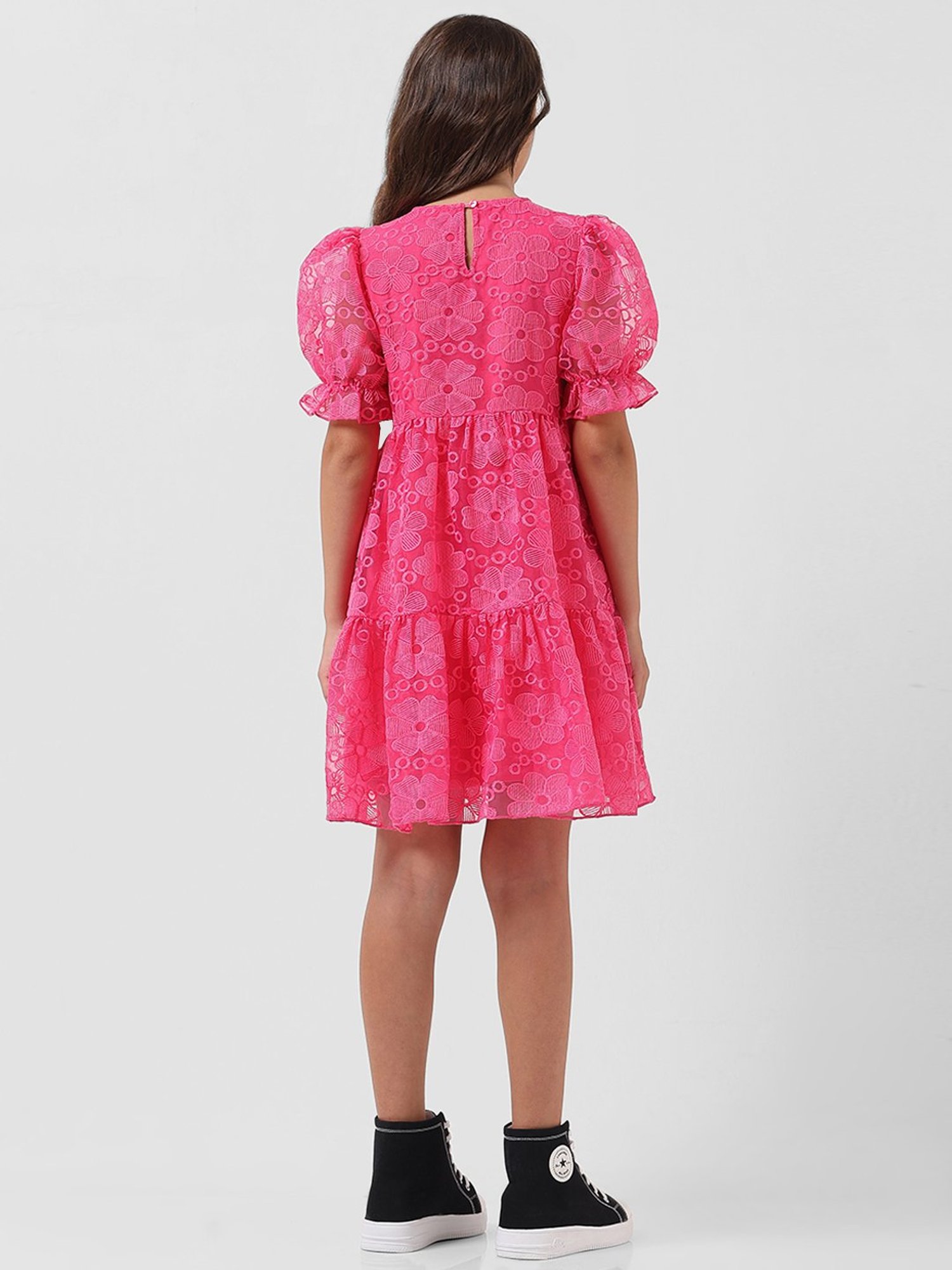 VERO MODA GIRL Pink Embroidered Dress