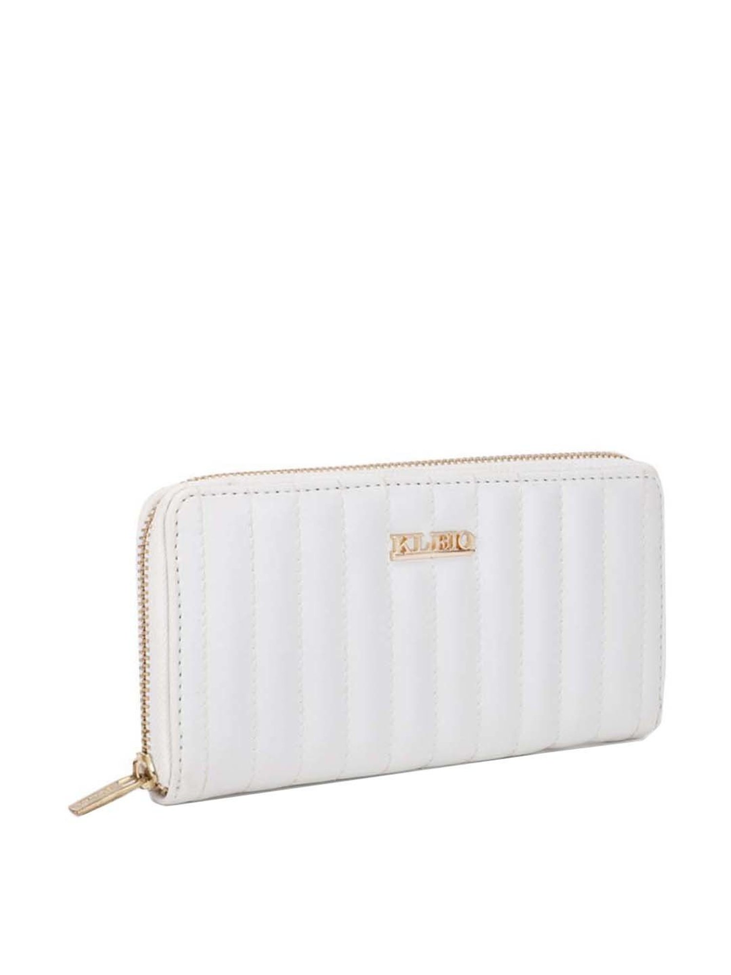 KLEIO White Quilted Zip Around Wallet for Women