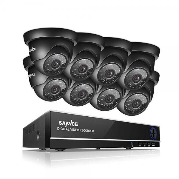 SANNCE 8-Channel HD 1080N Home Security System DVR and (8) 720P Indoor/Outdoor Weatherproof Cameras with IR Night Vision LEDs, Remote Access - NO HDD