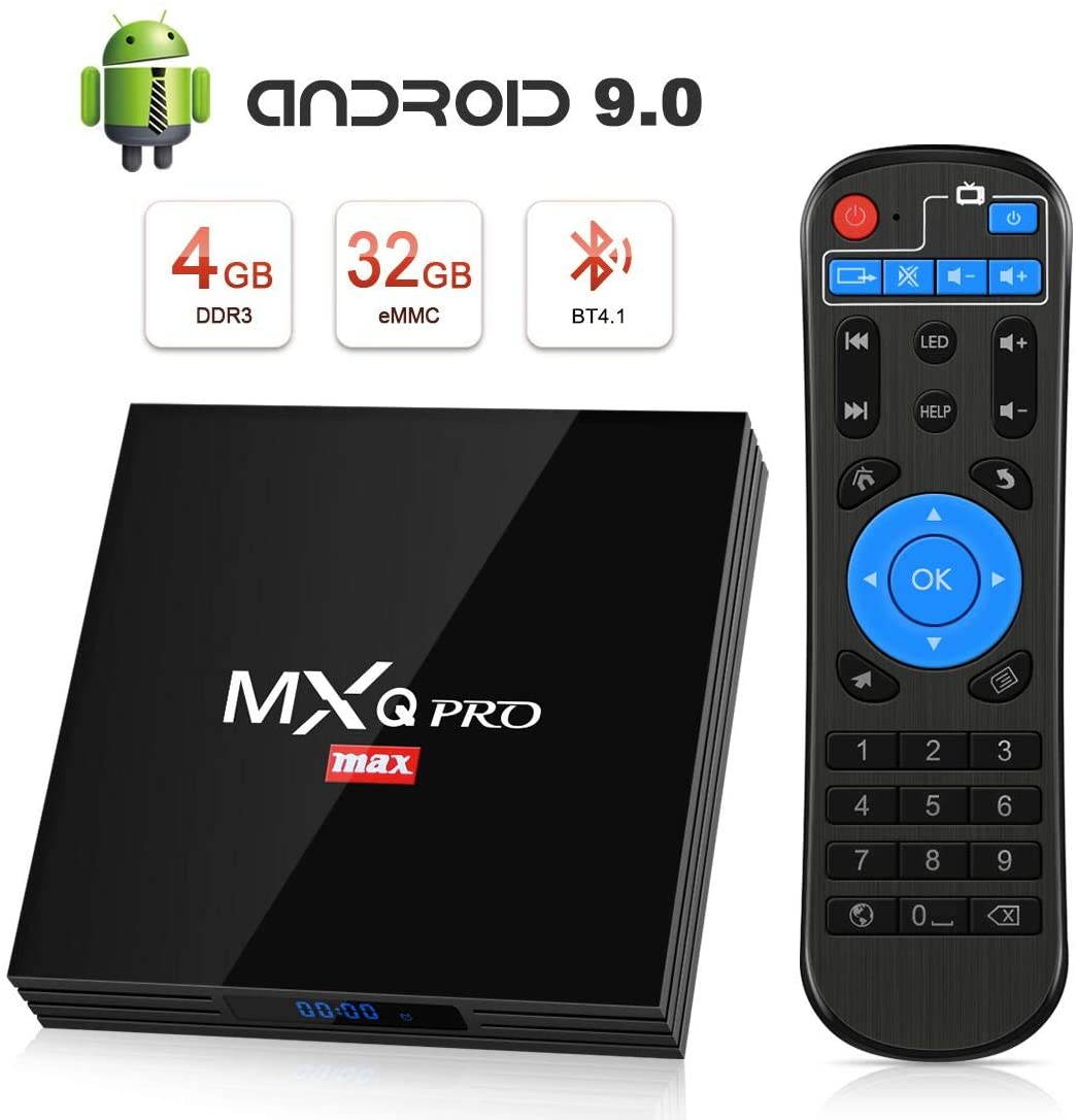 Android TV Box 9.0, Superpow MXQ PRO MAX S RK3328 Smart TV Box Quad Core, BT 4.1/4K UHD/3D/H.265/HDMI/USB 3.0/USB 2.0, Android Set-Top Box (4GB RAM+32GB ROM)