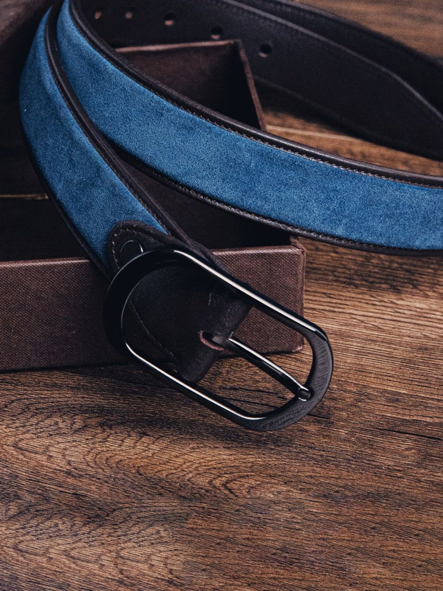 James Aston Marcello Ultimo Blue & Dark Brown Leather Solid Reversible Belt