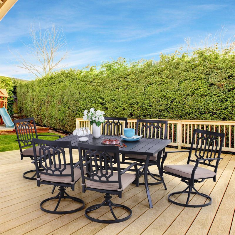 7pc Patio Dining Set with Rectangle Table with 2.6" Umbrella Hole & Padded Swivel Arm Chairs  - Captiva Design