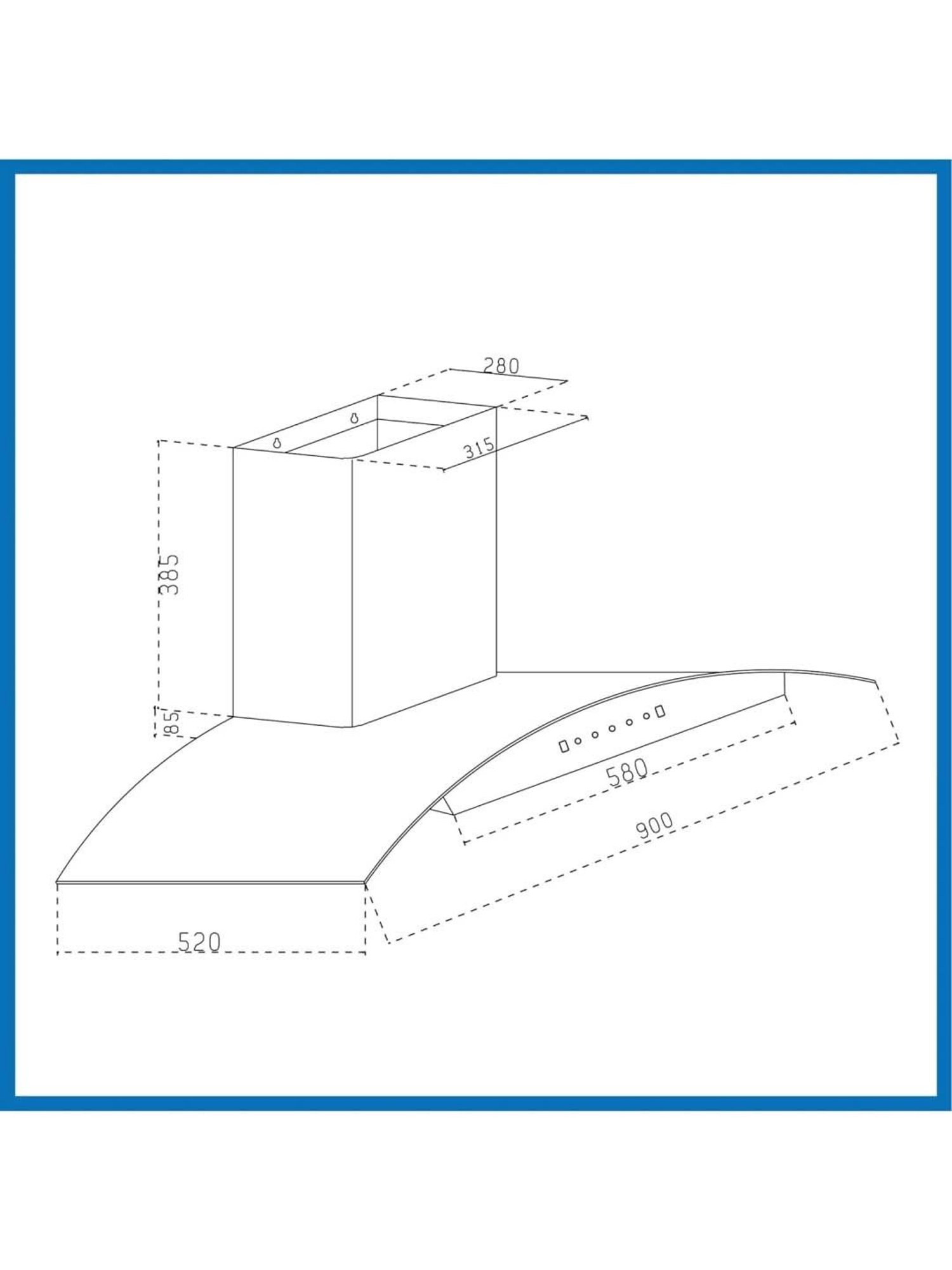 Glen CH6071BLDCBLAC60 1200CMH 60cm Wall Mounted Chimney (Black)