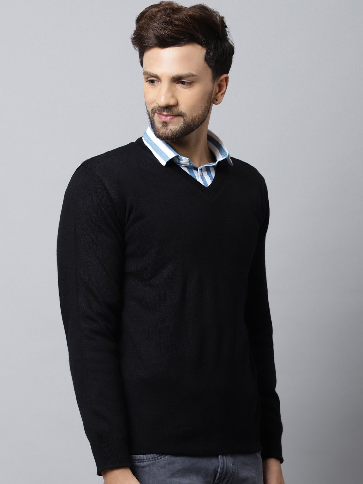 Cantabil Black & Green Regular Fit Reversible Sweater