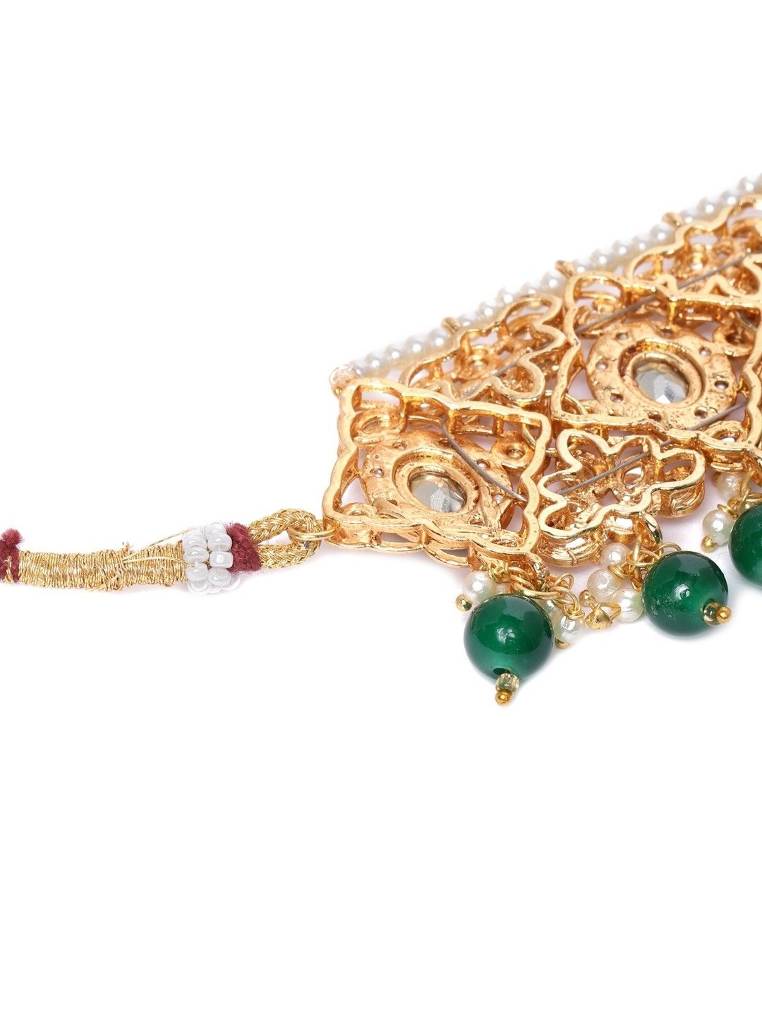 Zaveri Pearls Green Stones & Beads Wedding Collection Necklace Earring & Maangtikka Set-ZPFK10165