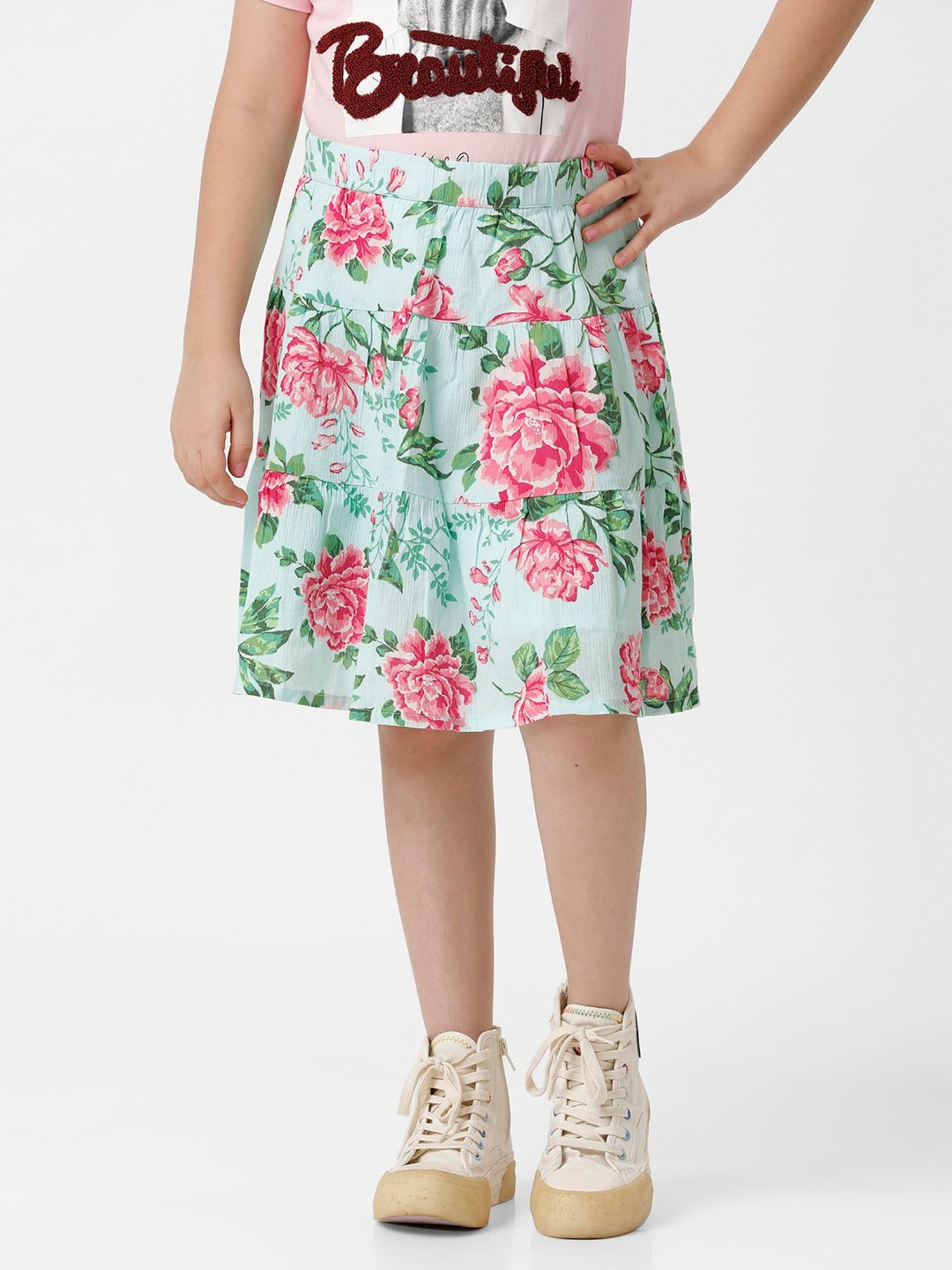 Kate & Oscar Kids Green Floral Print Skirt