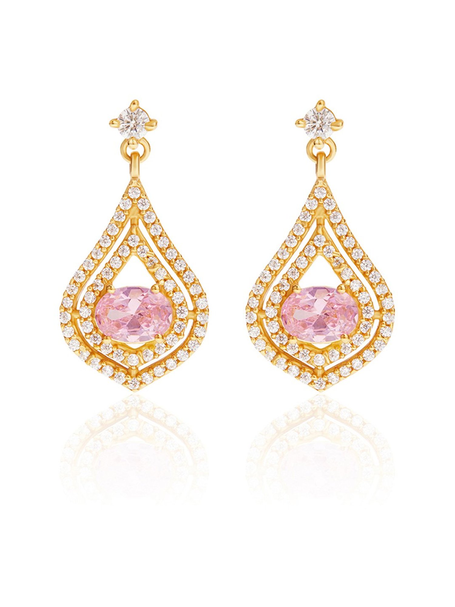 March by FableStreet 92.5 Sterling Silver 18k Gold-Plated Pink Zircon Teardrop Earrings for Women