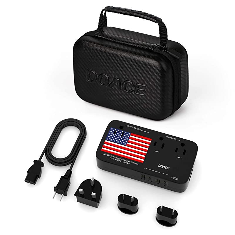 X11 2200W Travel Voltage Converter for Hair Dryer Straightener Curling Iron, 10A Travel Power Adapter with 6A 4-Port USB and UK/AU/EU/US Plug Wall Battery Chargers for Cell Phone Camera Laptop