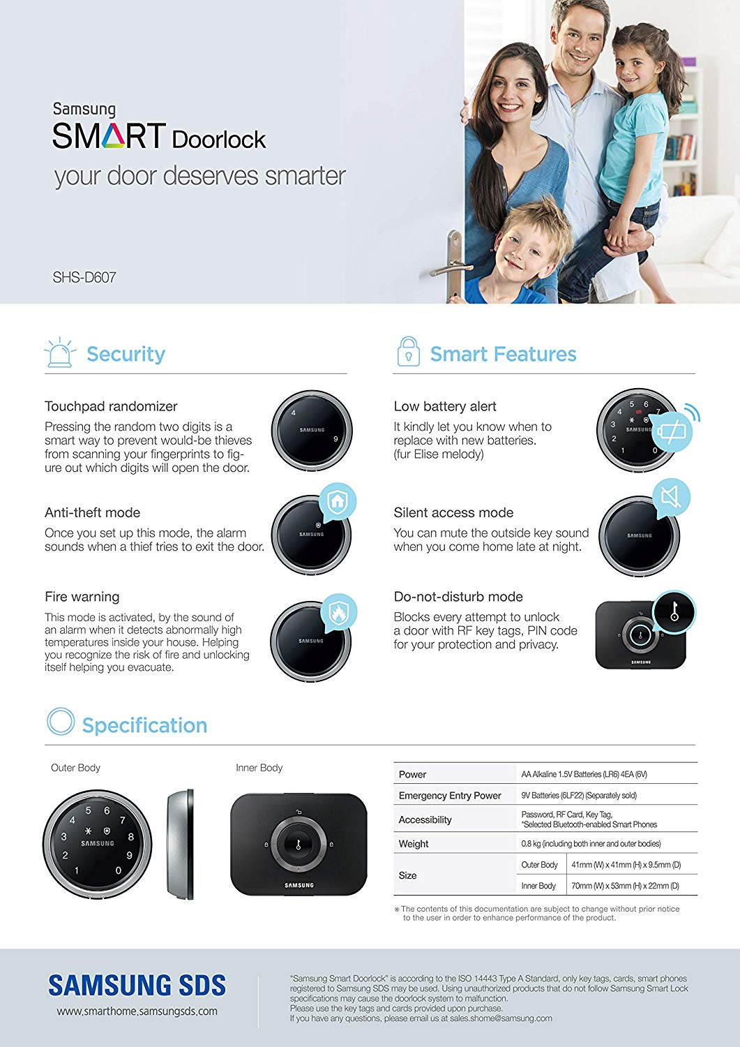 Samsung SHS-D607XMK Digital Door Lock, SHS-D607, Rim Lock, Touchscreen, Keyless