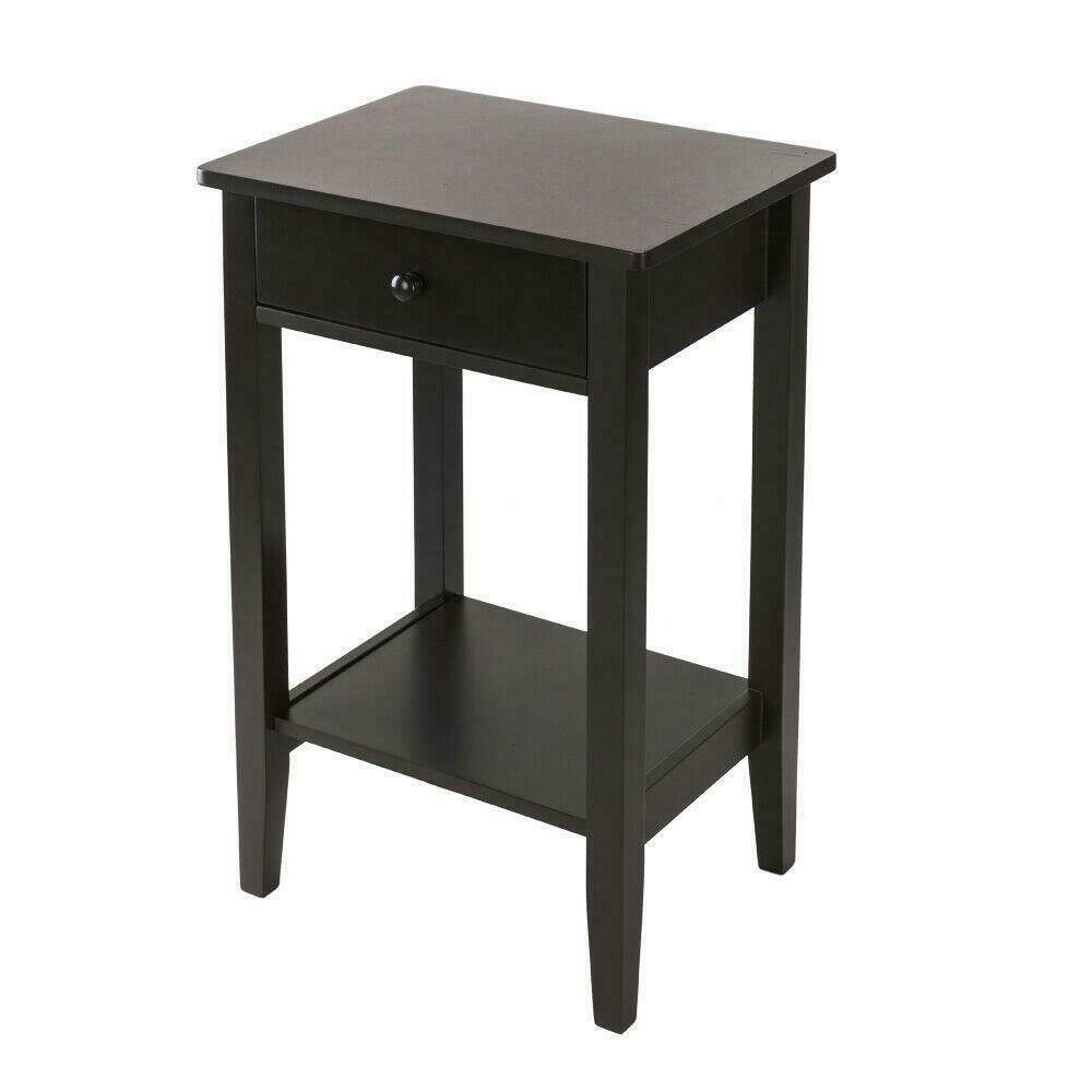 Side End Table with Shelf Coffee Night Stand Bedside Sofa Table Coffee Color