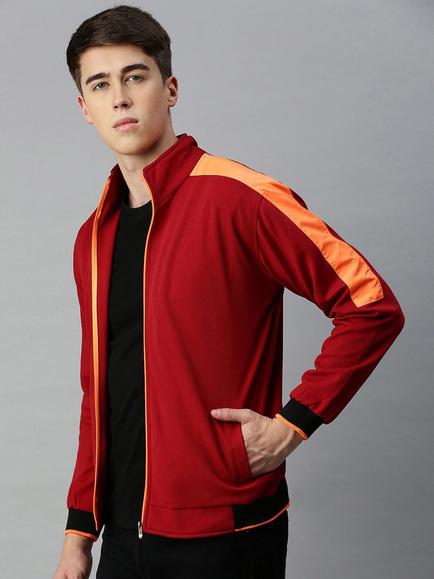 VOXATI Maroon Regular Fit High Neck Jacket