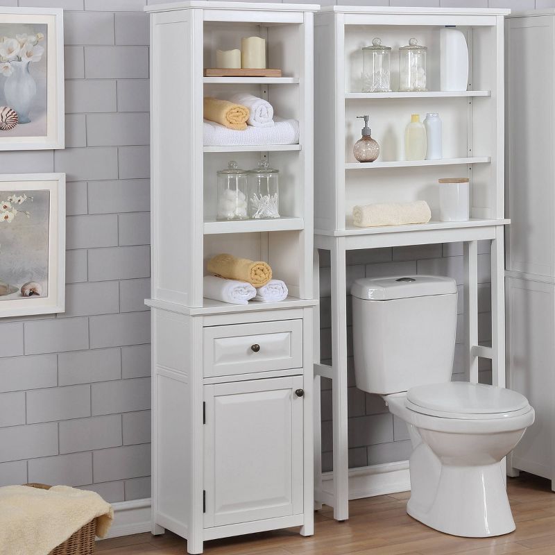 Dorset Bathroom Storage Tower with Open Upper Shelves, Lower Cabinet and Drawer - Alaterre Furniture
