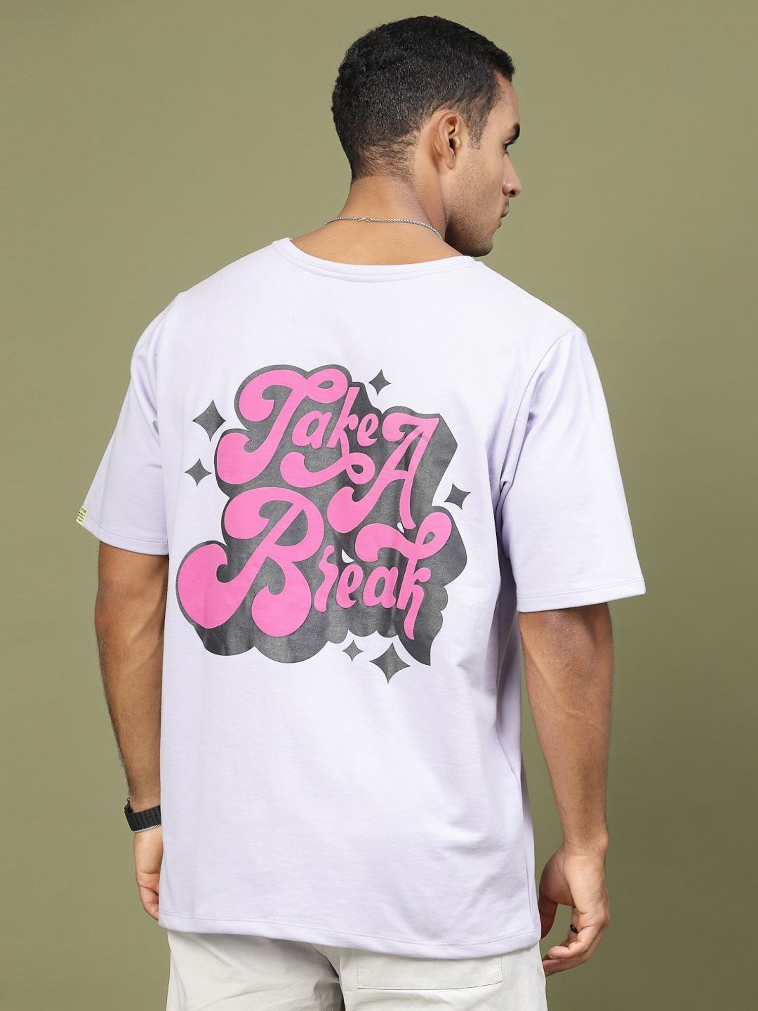 Rigo Light Purple Cotton Loose Fit Typography T-Shirt