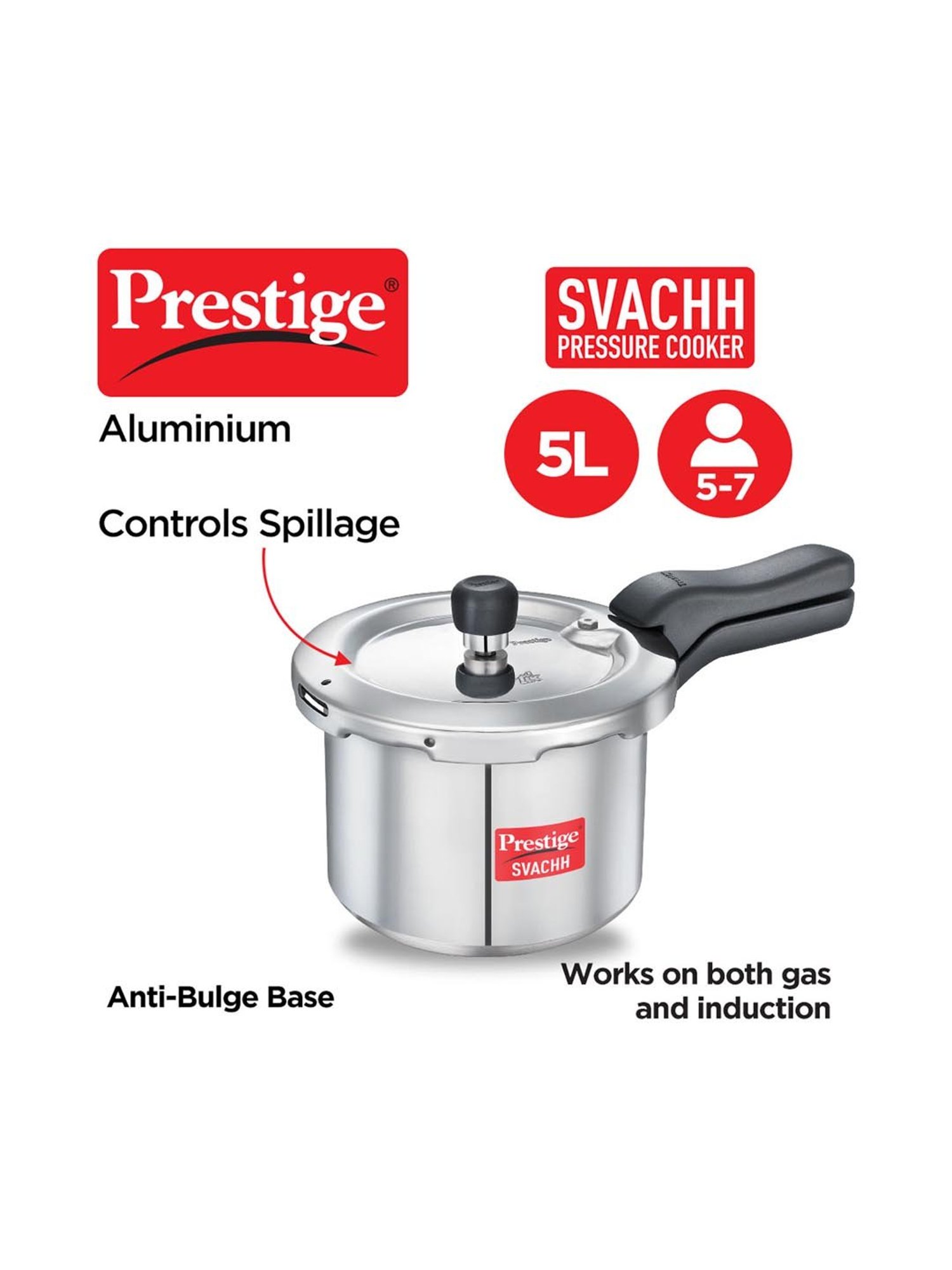 Borosil Silver Aluminium Pressure Cooker (5 L)