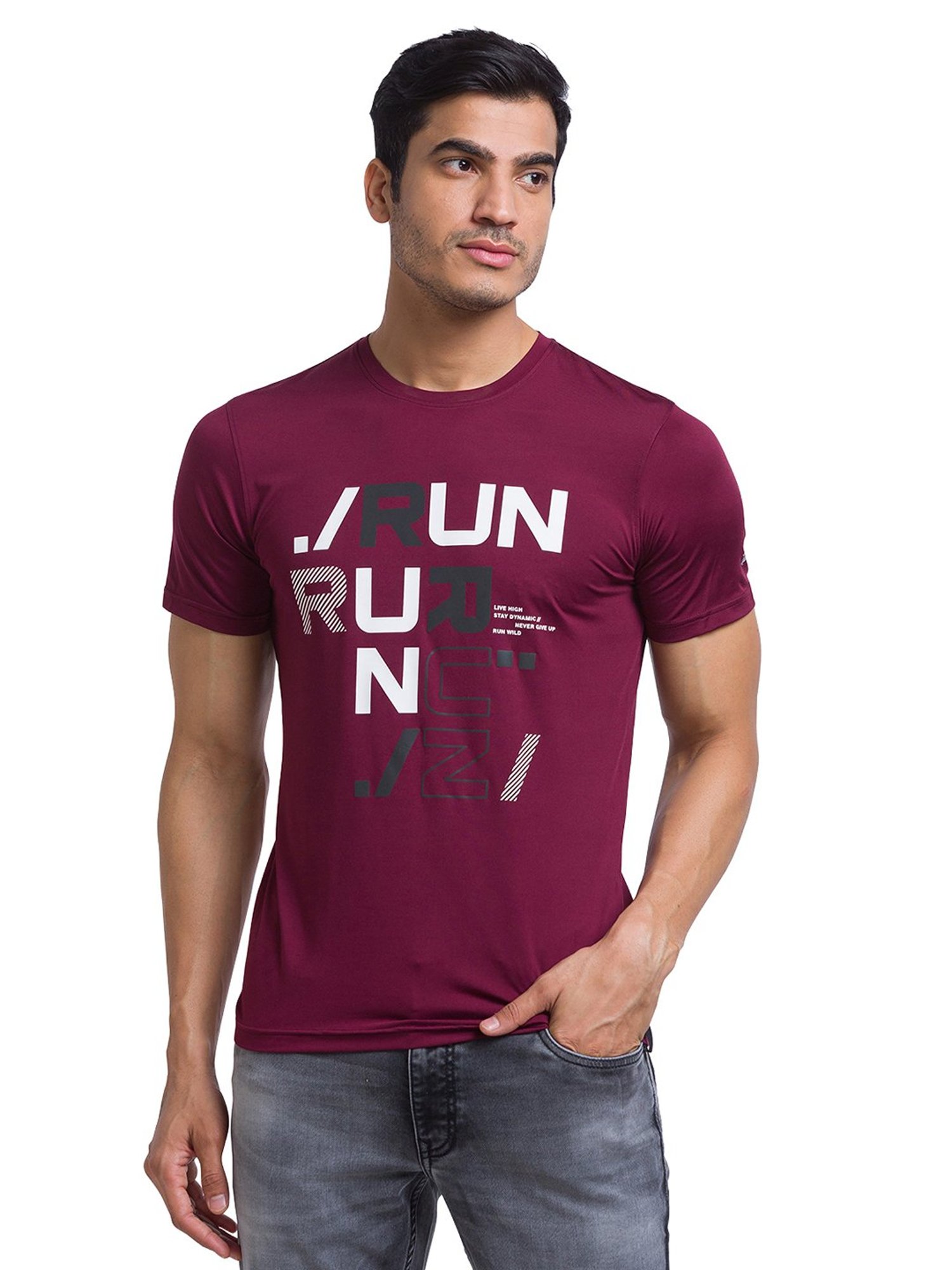 Parx Maroon Regular Fit Printed Crew T-Shirt