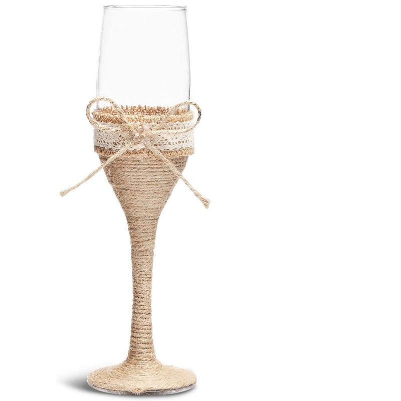 Sparkle and Bash Set of 2 Mr. & Mrs. Rustic Wedding Toasting Glasses, Bride and Groom Burlap Ribbon Champagne Flutes
