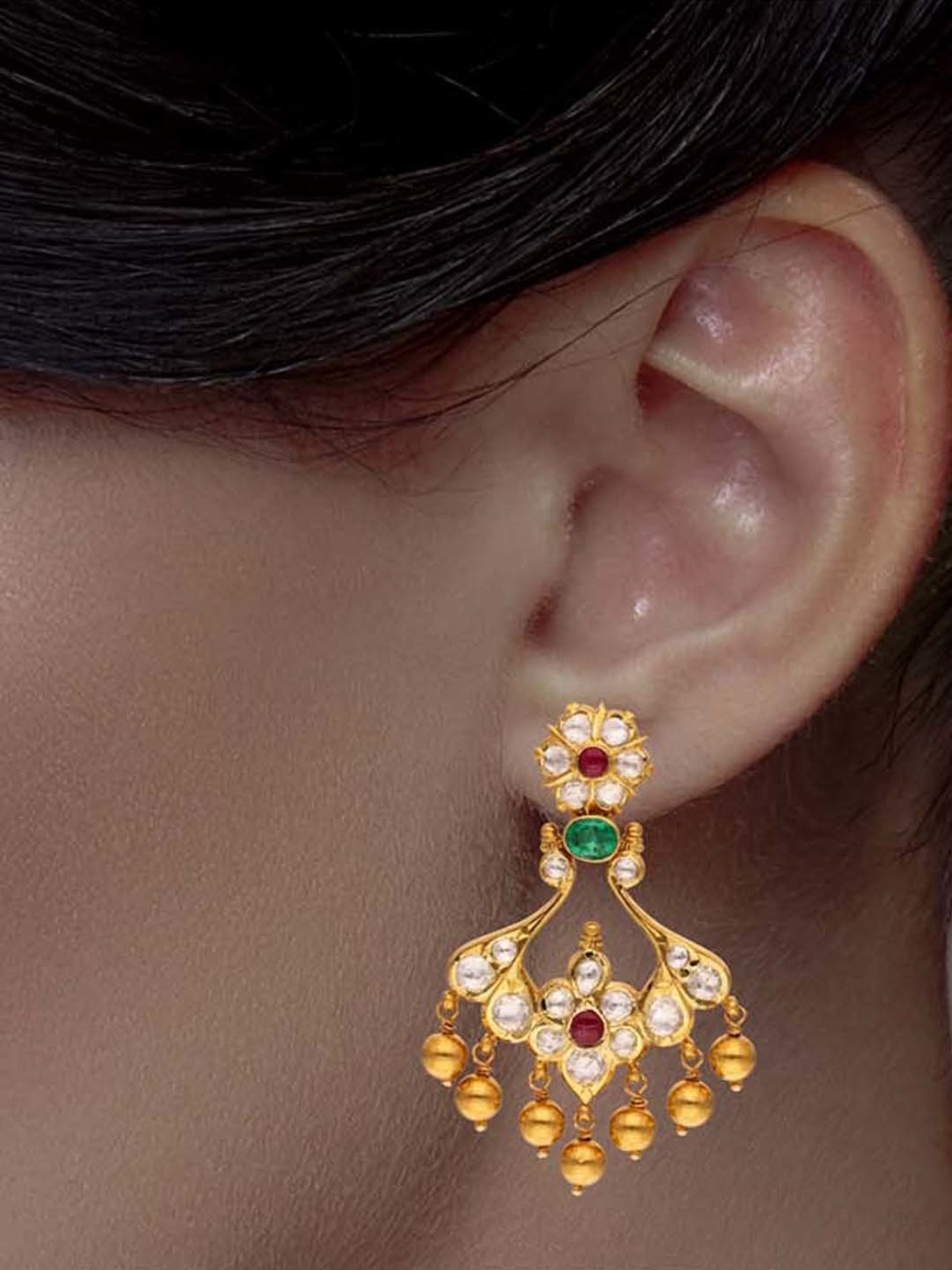 CKC 22k Heritage Yellow Gold Earrings with Uncut Diamonds for Women