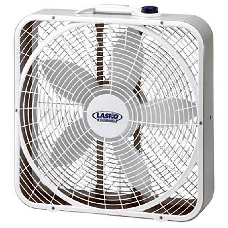Lasko 3720 20 Inch 3-Speed Quiet Weather-Shield Performance Box Fan with Easy Carry Handle for Doorways, Windows and Home Rooms, White
