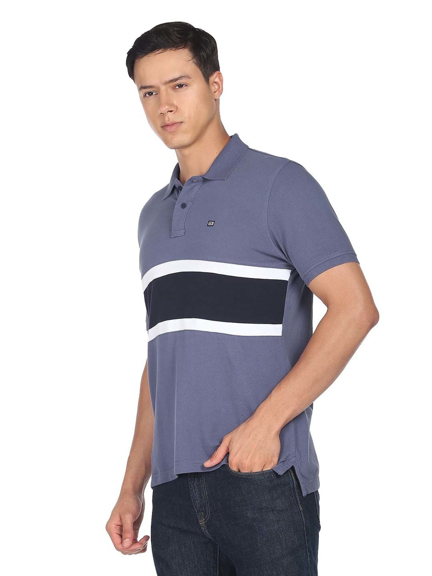 Arrow Sport Blue Regular Fit Striped Cotton Polo T-Shirt