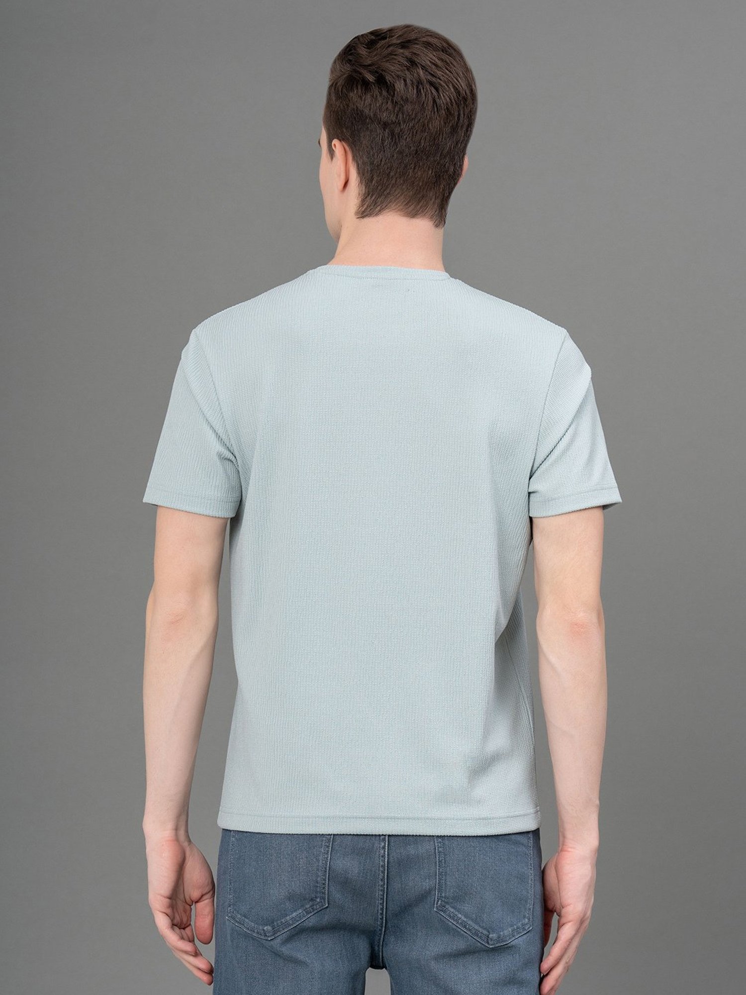 Red Tape Pastel Green Regular Fit Self Design Crew T-Shirt