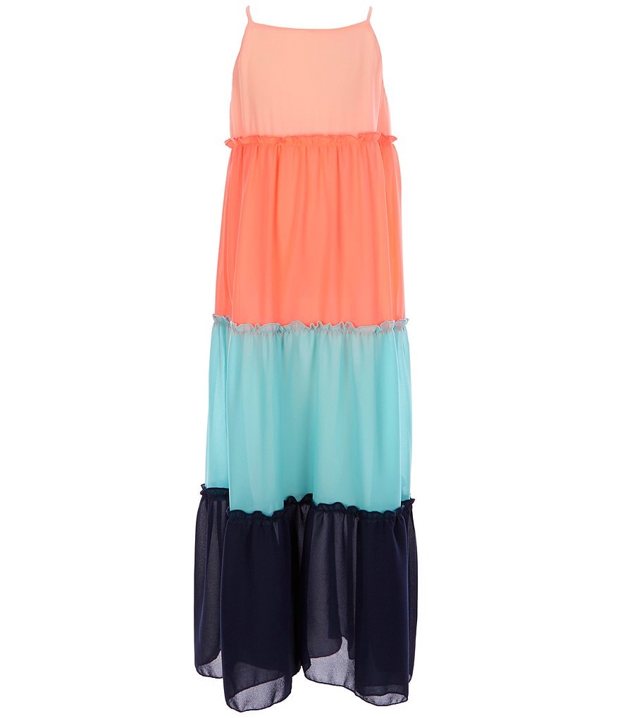 Zunie Big Girls 7-16 Tiered Chiffon Colorblock A-Line Dress