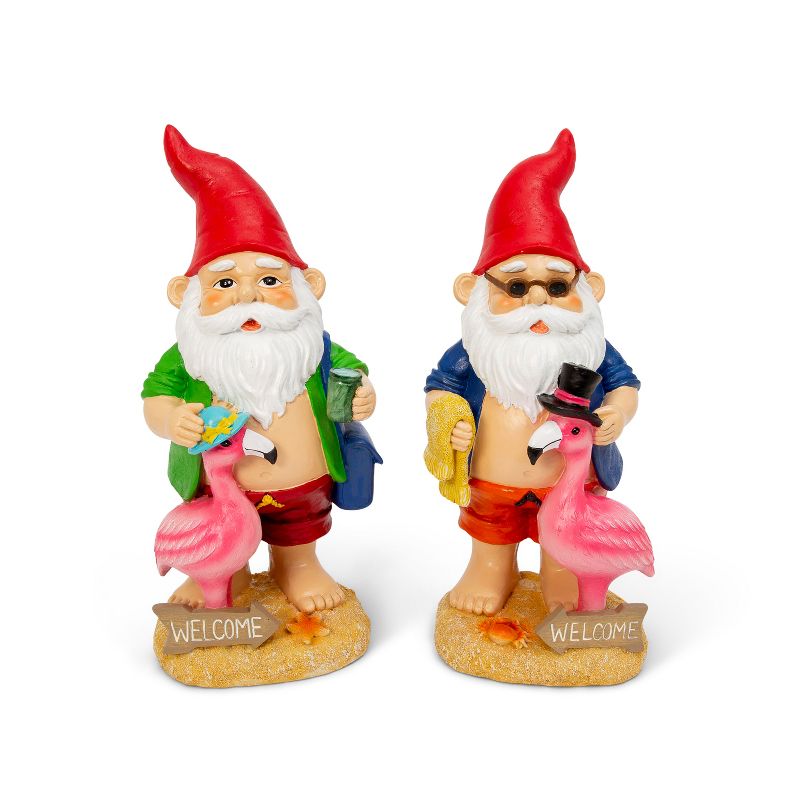 GIL S/2 14"H Resin Garden Gnomes with Flamingos